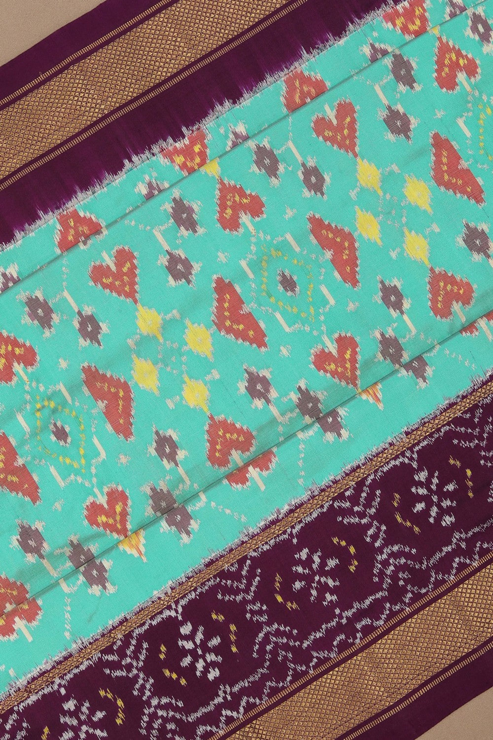 Image of Pochampally Ikat Silk Turquoise Blue Saree